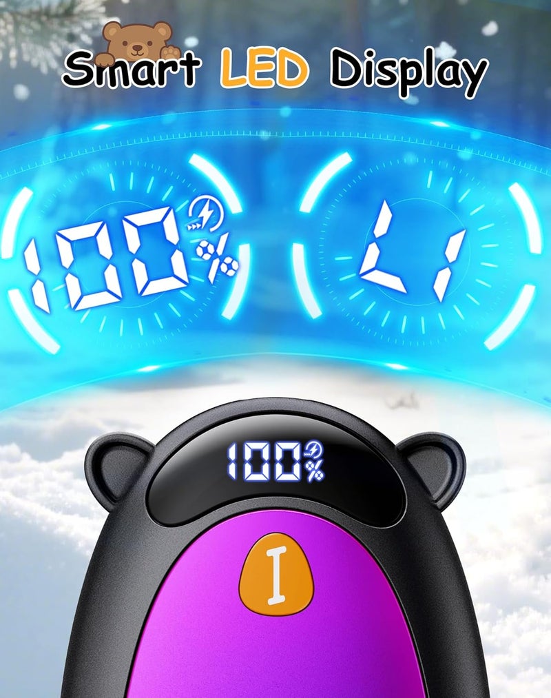 Taiofan Electric Hand Warmers Rechargeable, Cute Bear Design, LED Display, 4 Settings, Fast Heating Portable Pocket Heater Magnetic Handwarmers 2 Pack for Hunting Essentials Camping Gift for Men Women - Image 2
